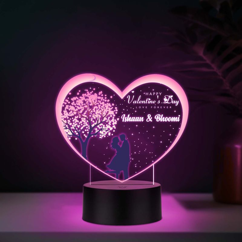 Happy Valentines Day Love Forever Personalized Couple Name LED Night Lamp with Automatic Color Changing Light Valentines Day Gift for Husband Wife Romantic Light